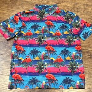 Tropical Flamingo Print Men's Shirt quarter button down size L